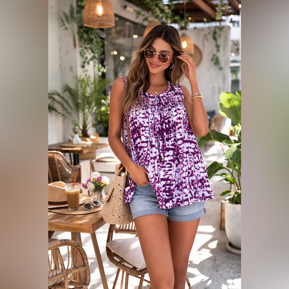 Faded Glory flowy Floral Blouse M Lightweight Boho Casual Sleeveless Top Women